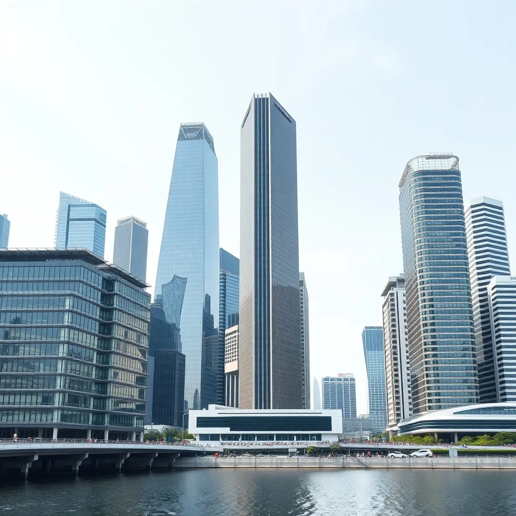 A wide minimalist photo of Singapore central business distri