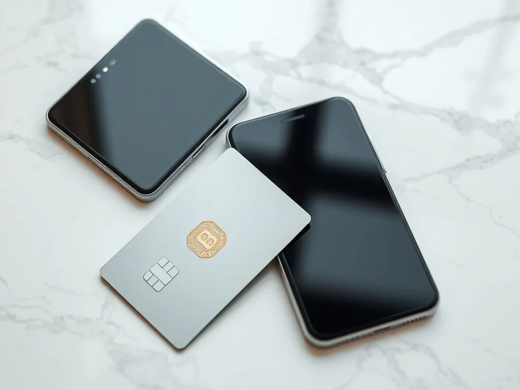 A close-up shot of a high-end metal credit card and a sleek